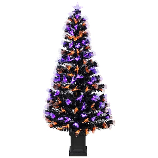 Northlight 5Ft Fiber Optic Orange & Purple LED Artificial Black Pine Halloween Potted Tree | 5 ft | Michaels®
